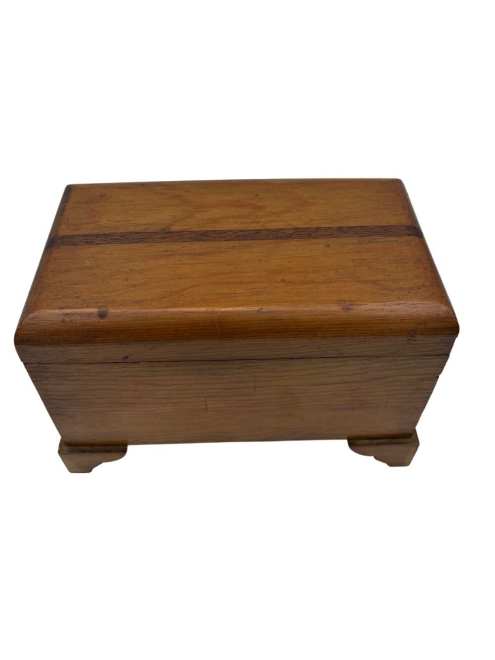 Vintage Rustic Solid Wood Footed Jewelry or Trinket Box With Hinged Lid - 7" X 4 - Picture 6 of 13